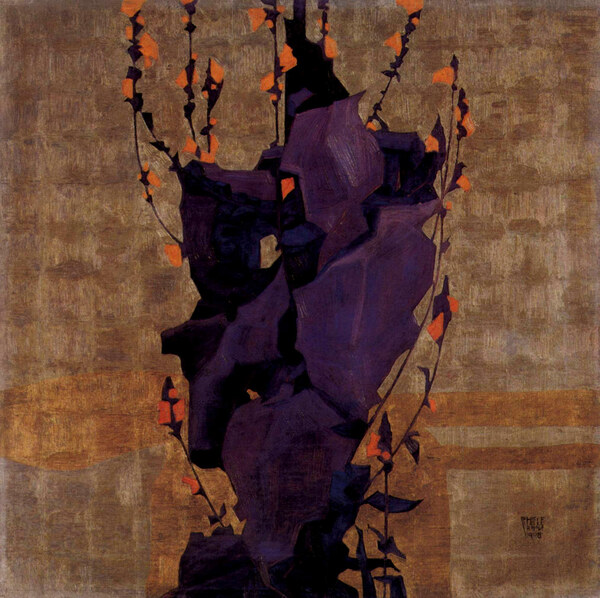Stylized floral before decorative background style of life by Schiele